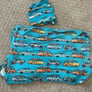 Posh Peanut blue car swaddle and beanie